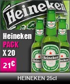 bière heineken 25cl, 20 pour 20 euros