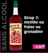 Boisson sans alcool, Sirop de menthe, de fraise ou de grenadine, d'un litre, à 4 euros