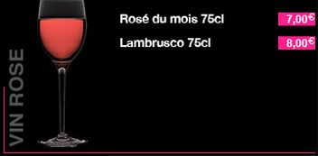 Vins roses, 75 centilitres : Rosé du mois à 7 euros, et Lambrusco pétillan à 8 euros